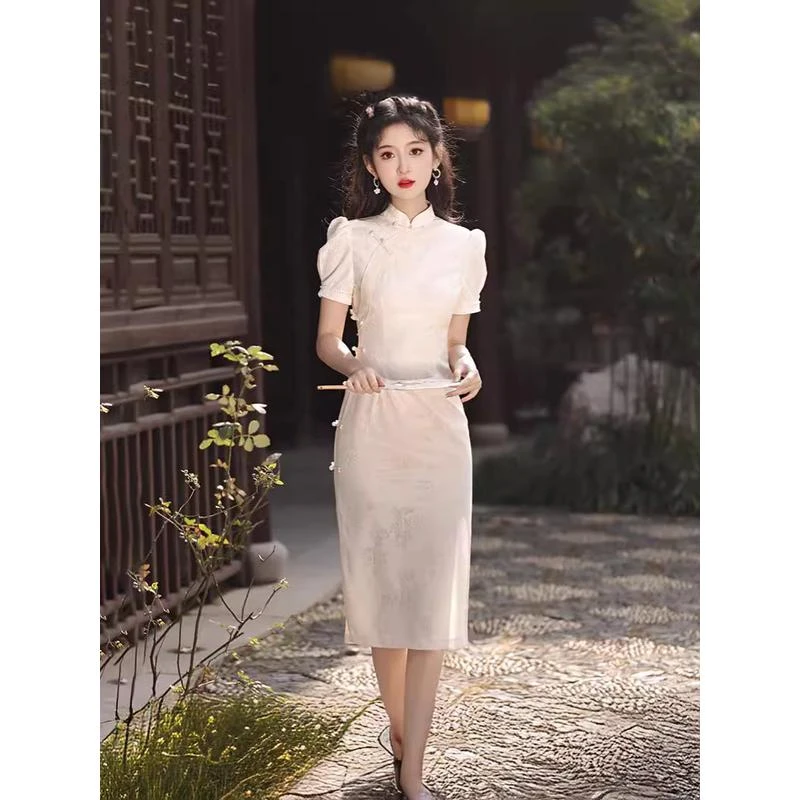 甜美温柔风2025新款春夏季少女公主风旗袍 锦棉提花小清新旗袍裙