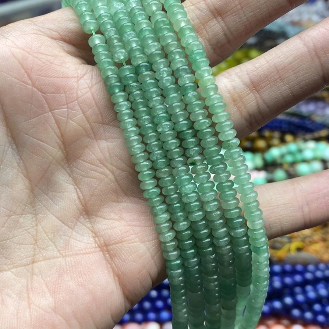 玛瑙/玉髓未镶嵌珠宝半成品一条天然2x4.5mm绿东陵玉算盘珠