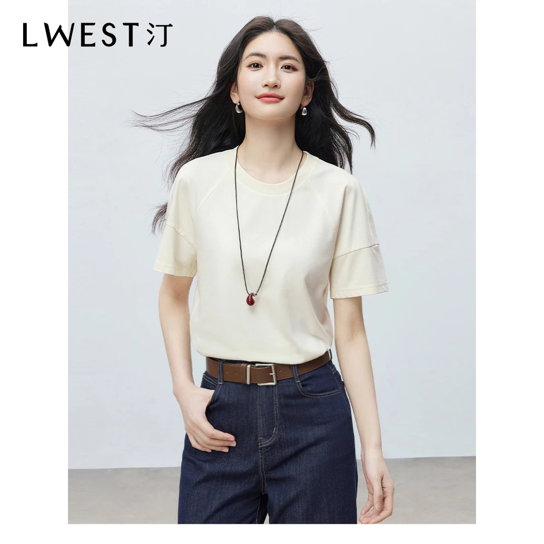 【品牌女装】朗文斯汀百搭直筒落肩袖体恤米色上衣DTYT5204C03223