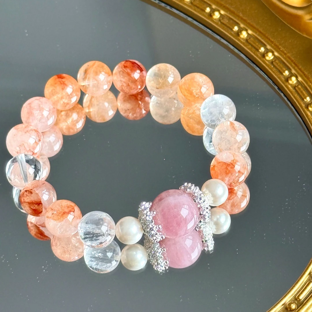 也枝Yaze- 天然水晶红胶花粉水晶小众手作手串闺蜜女友礼手链
