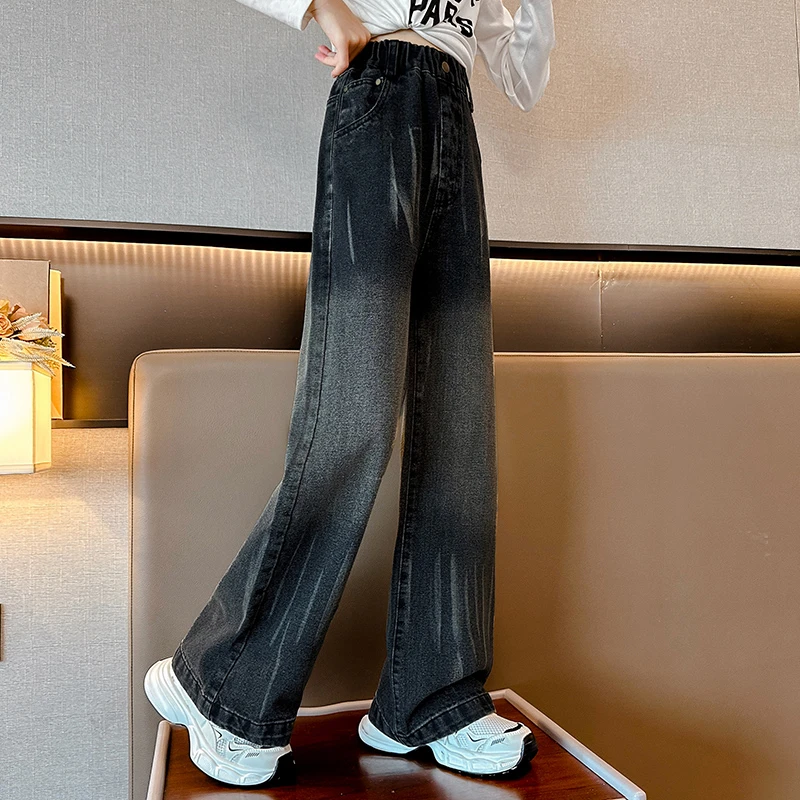 女童女大童春秋潮款牛仔裤阔腿裤洋气百搭裤子高腰显瘦薄款洋气