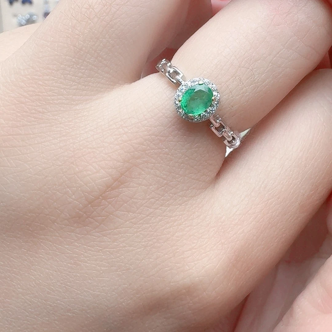 祖母绿戒指银S925镶嵌戒指