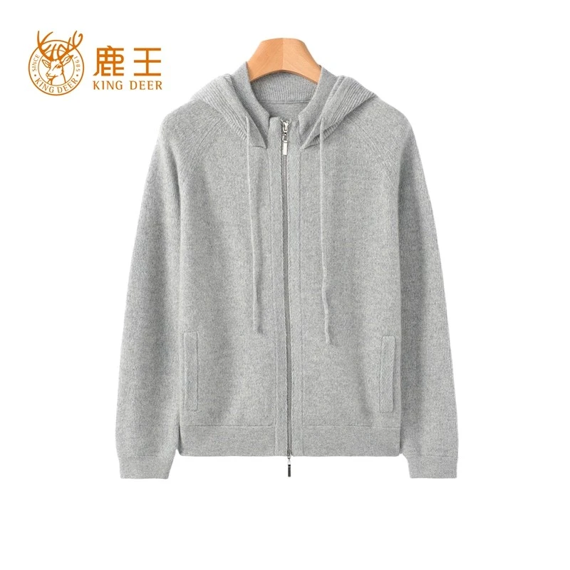 编码3M371鹿王24秋冬新款女连帽100山羊绒休闲百搭拉链开衫 加厚