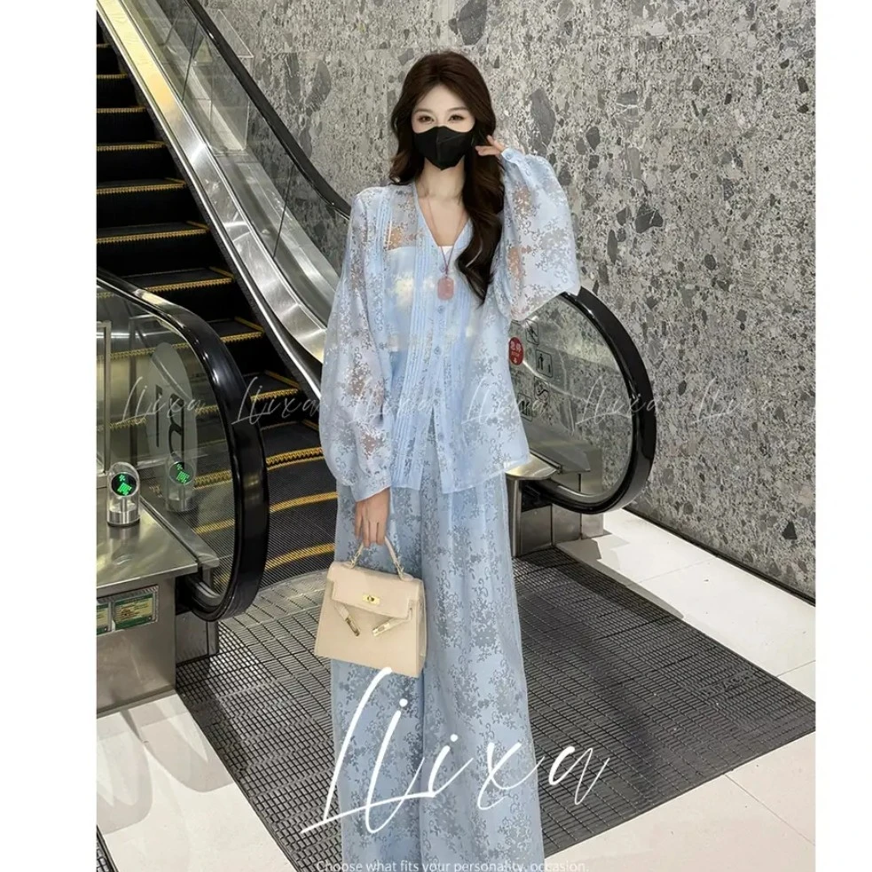 复古港风服装仙女风时尚套装休闲长袖千金风春夏蕾丝国风时尚