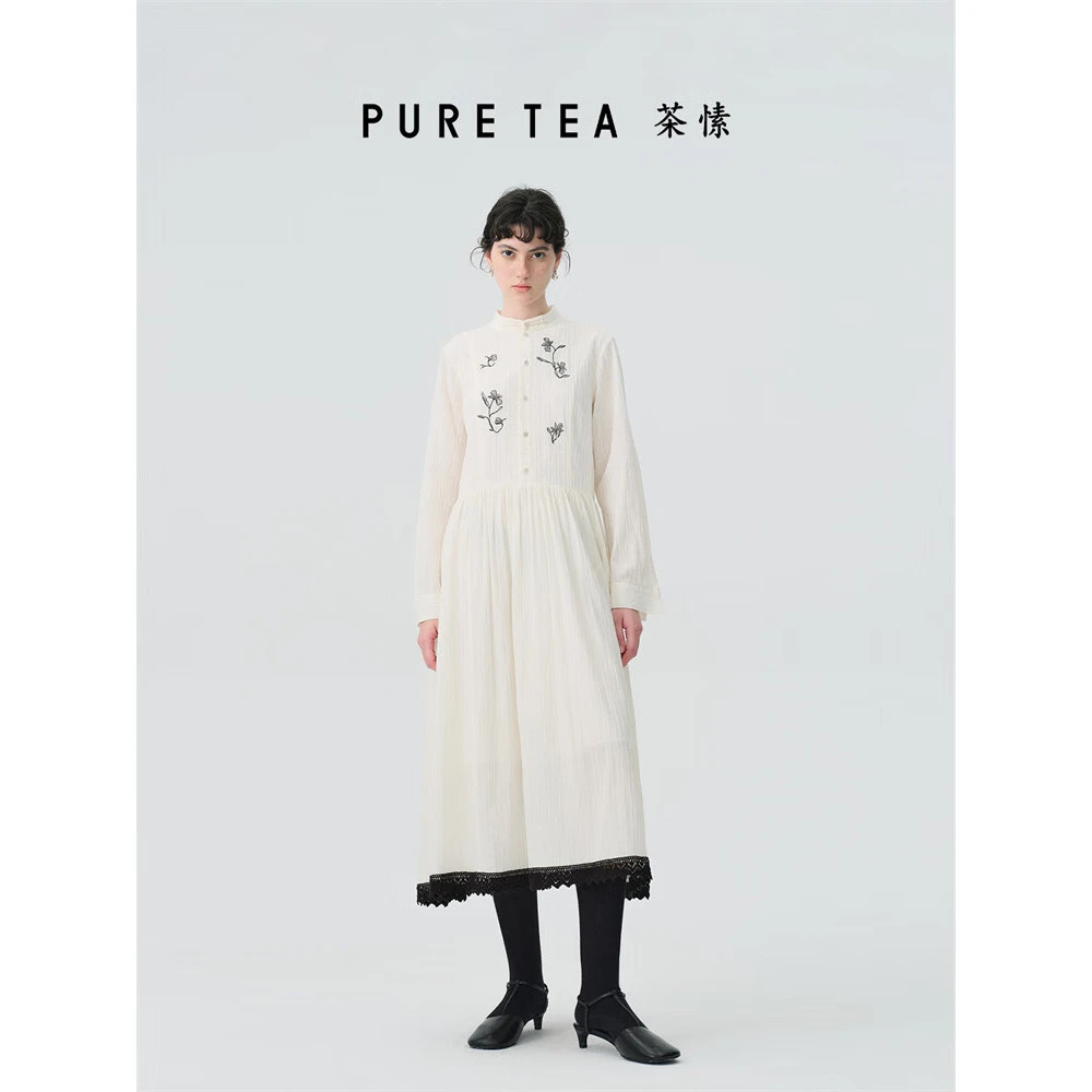 【商场同款】puretea茶愫中式盘扣连衣裙中长款2024春TD1303C11
