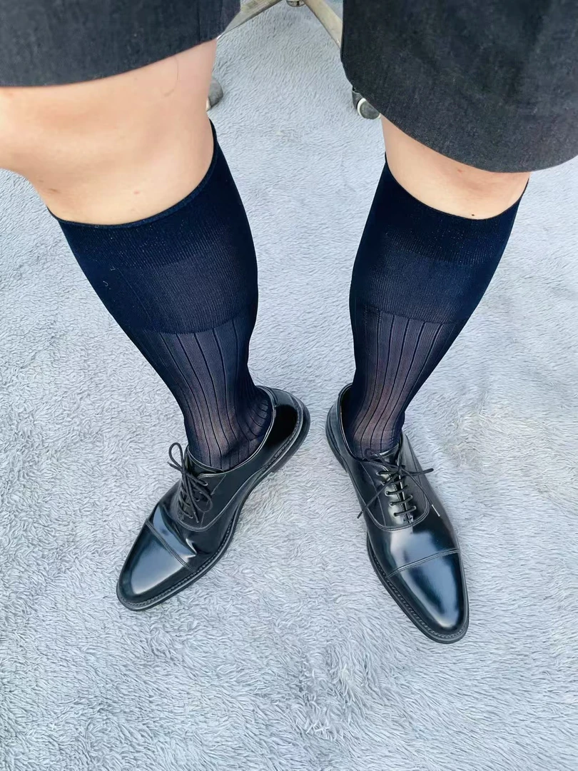 3双夏季男士锦纶条纹袜长筒锦纶丝袜正装丝袜男丝袜老式锦纶条纹