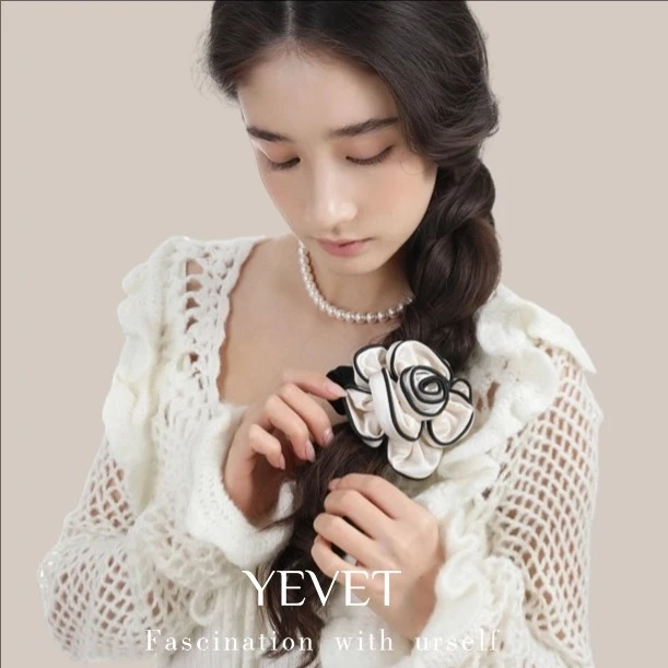 YEVET山茶花小肠发圈发绳素款小香风法式少女发饰小众简约