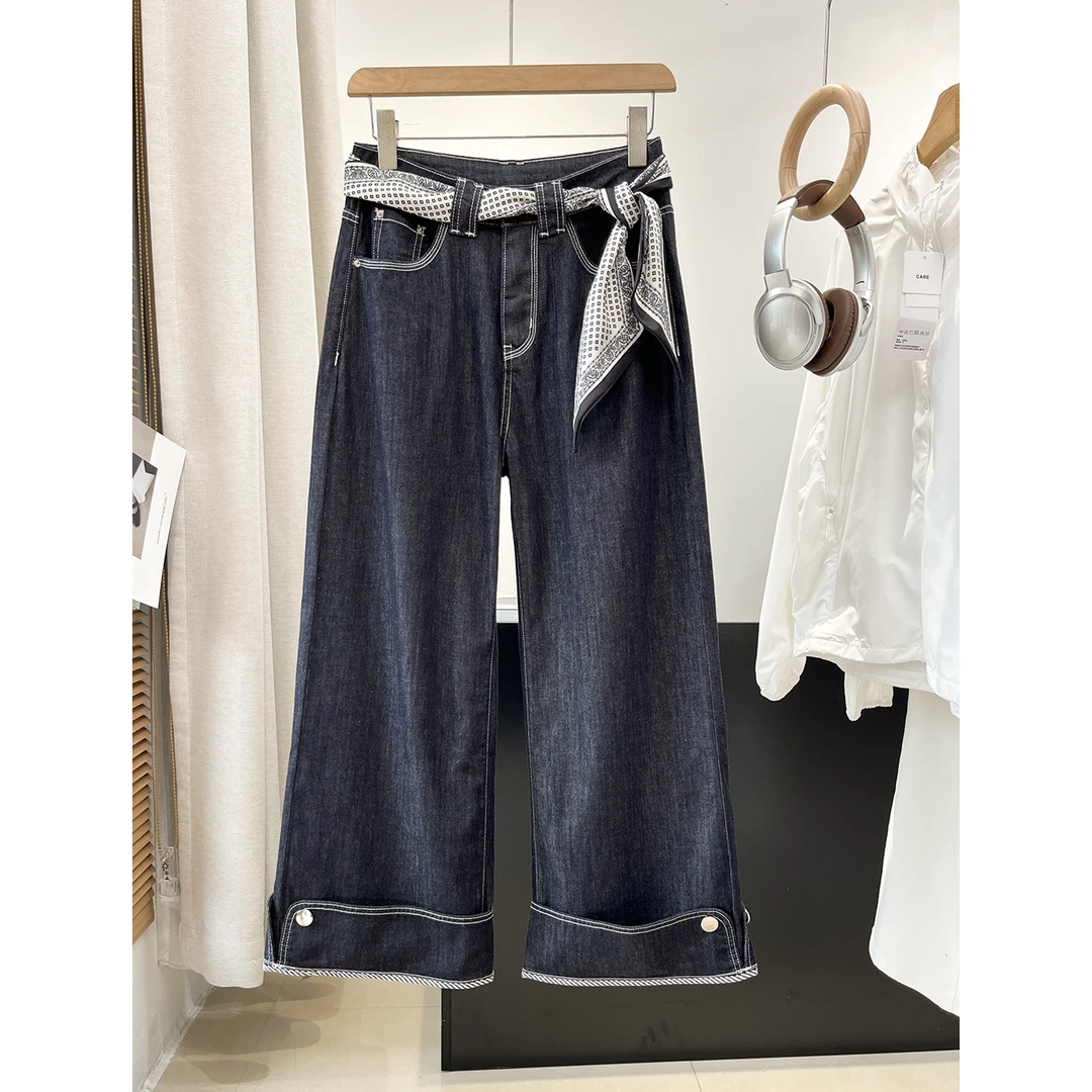 B凉爽不粘腿！莱赛尔棉牛仔裤 丝带9分阔腿裤 E304 女装H6236