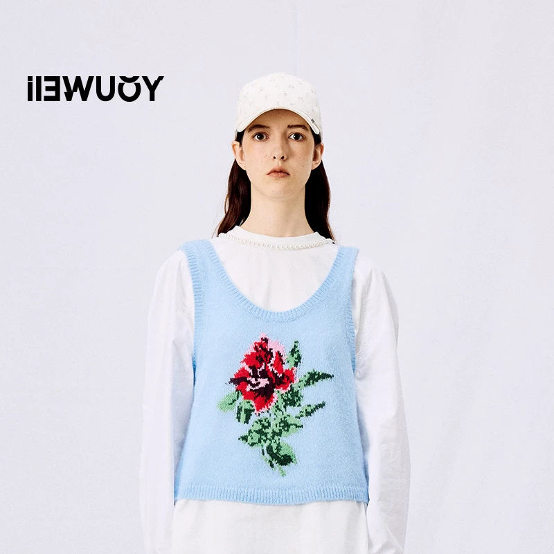 有尾YOUWEI 羊毛小碎花棒球帽 Y7025101白色时尚女士经典印花