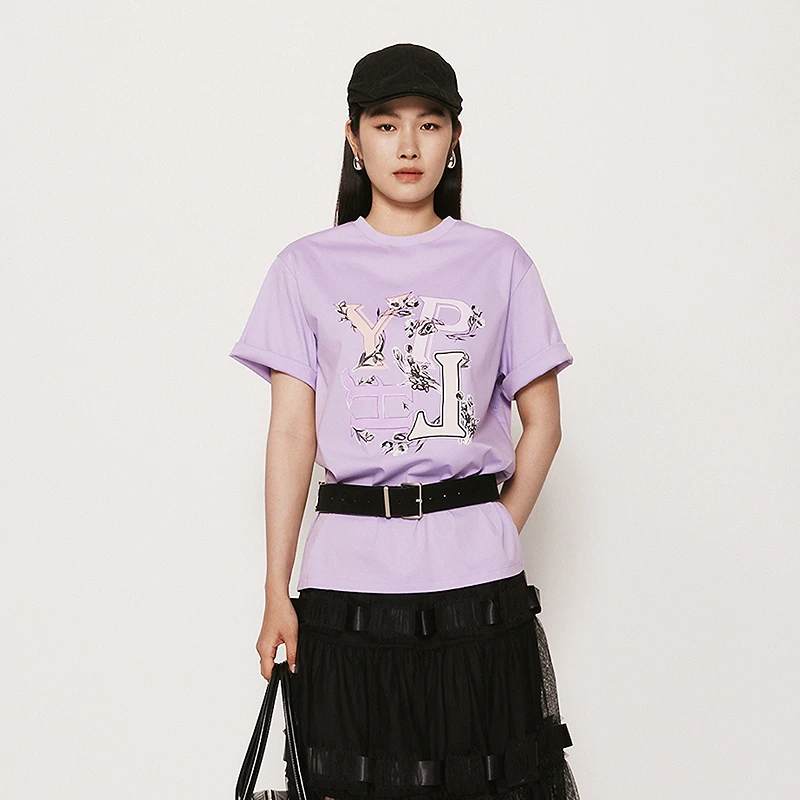 HPLY荷比俪夏圆领休闲图案通勤字母T恤HVD24621013-1