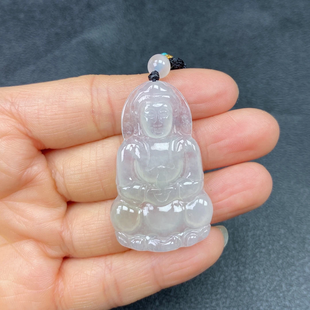 冰透精雕正装观音菩萨挂坠缅甸天然翡翠a货44×27.4×4.5mm