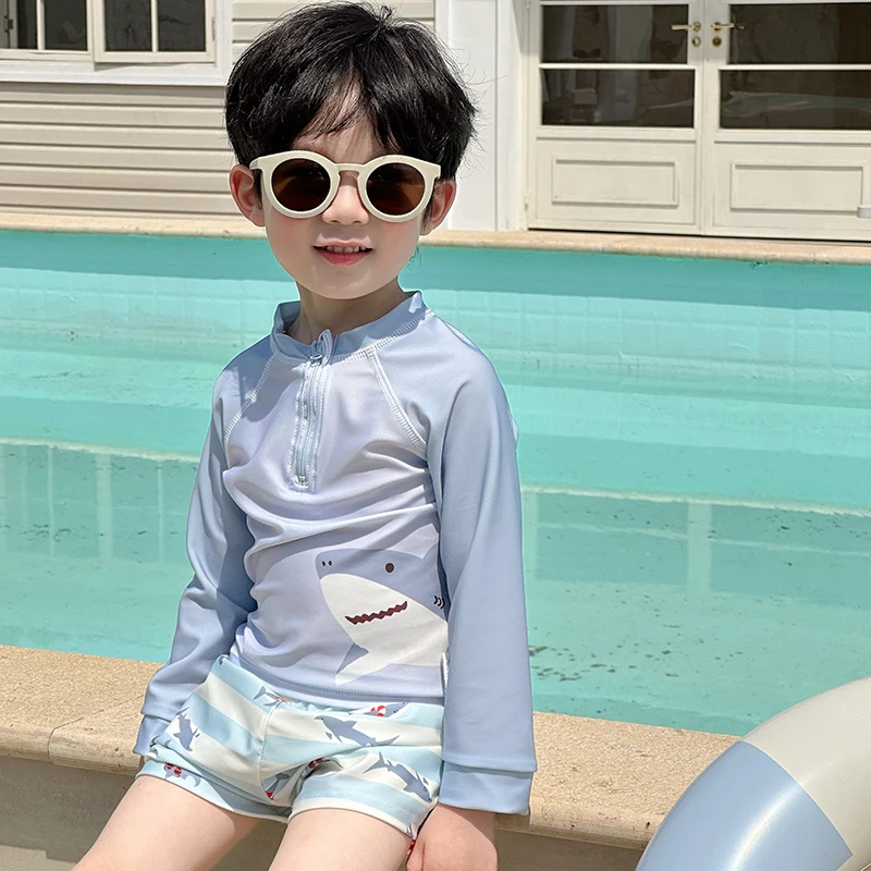 【两个小盆友】儿童夏装长袖短裤防晒泳衣男女童分体泳装韩版202537