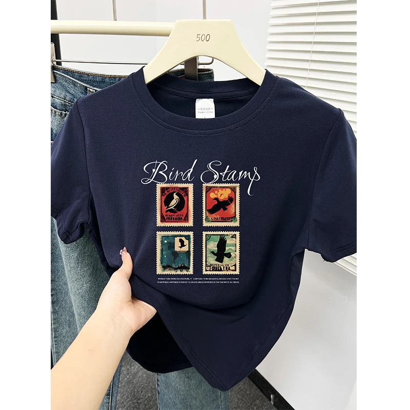 正肩大码女装短袖t恤2025夏季新款时尚休闲潮牌印花显瘦半袖上衣