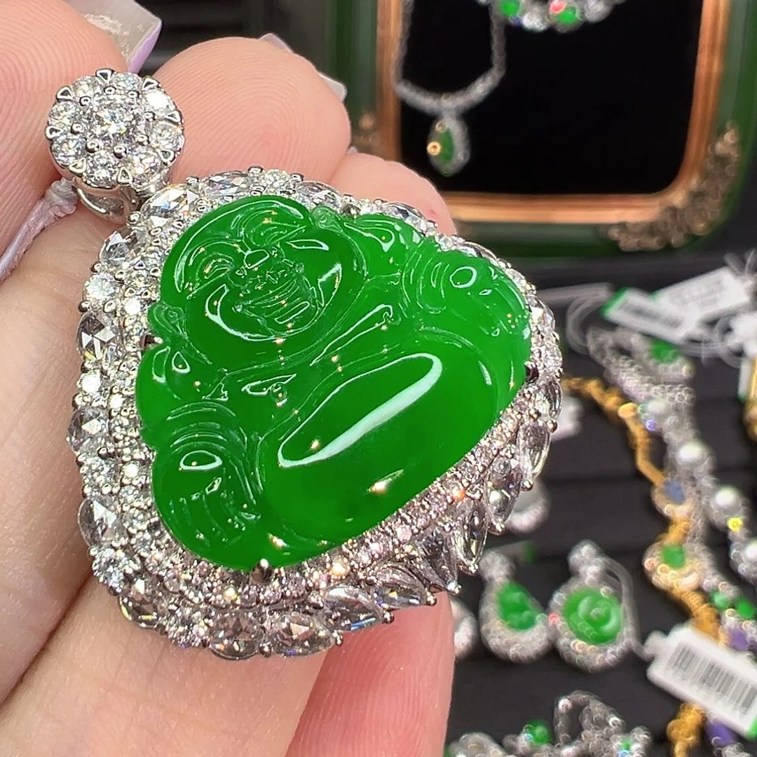 翡翠18K金镶嵌吊坠(不含链)翡翠