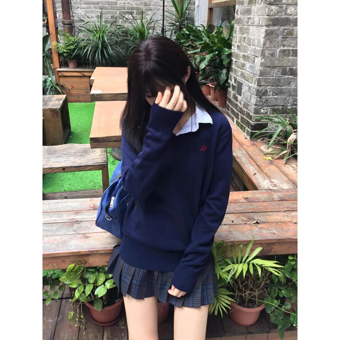 水纪中/川岛私立学院毛衣套装领套头班服刺加厚短款针织打底衫