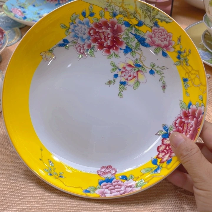 瓷片珐琅彩牡丹八寸深盘四个