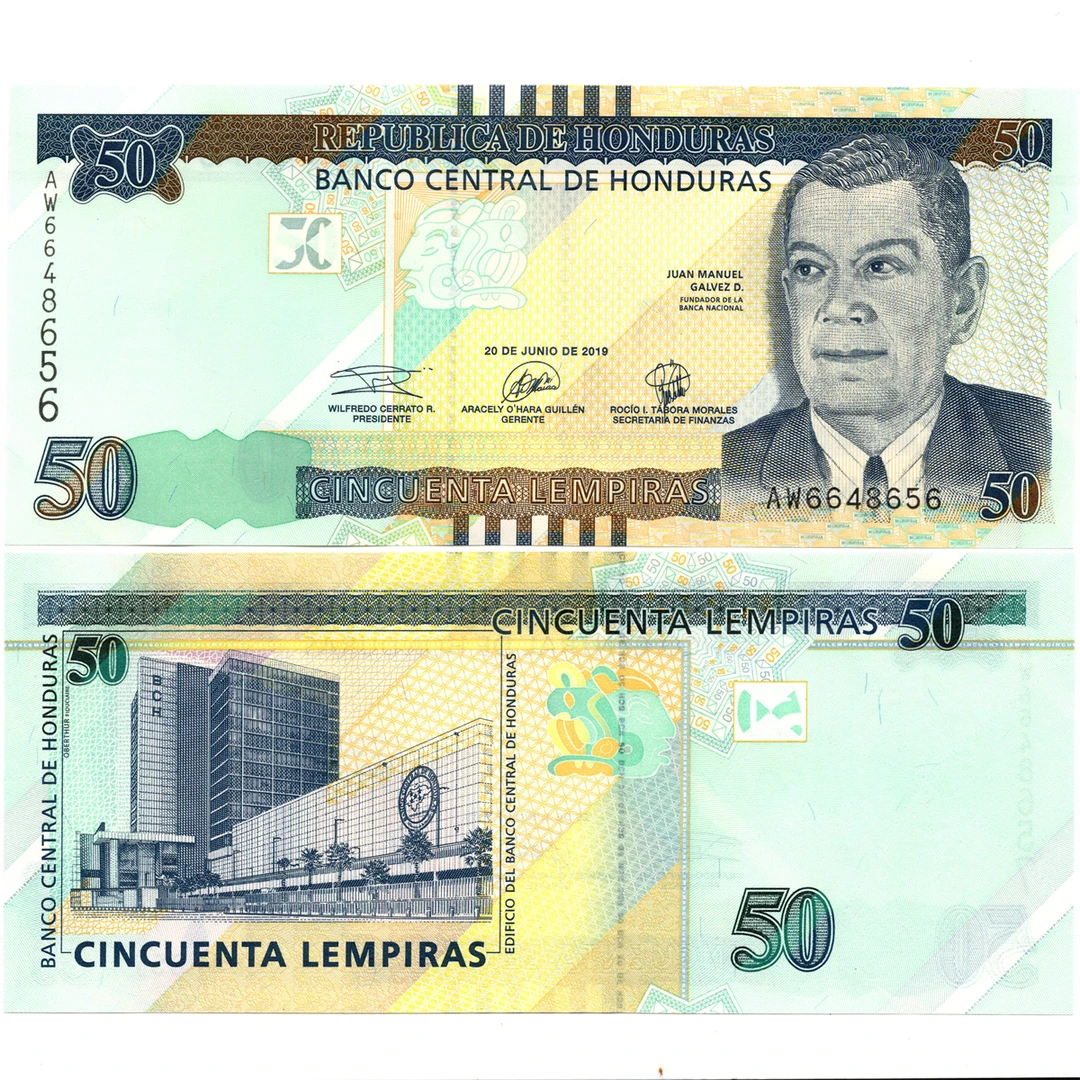 洪都拉斯50伦皮拉2019年全新UNC纸币老纸钞外国钱币收藏