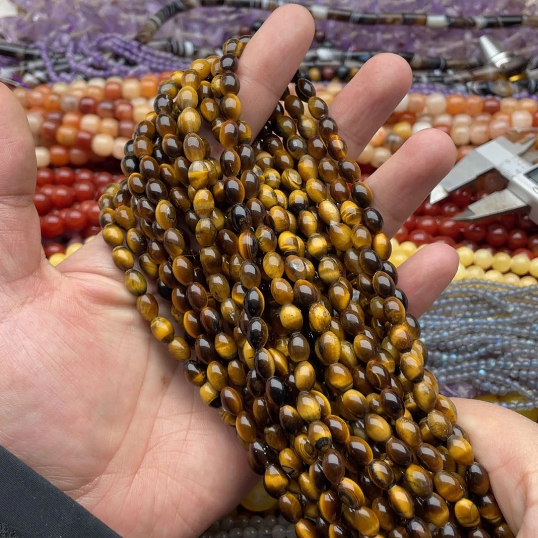 玛瑙/玉髓珠宝半成品未镶嵌一条装6*8虎眼枣珠