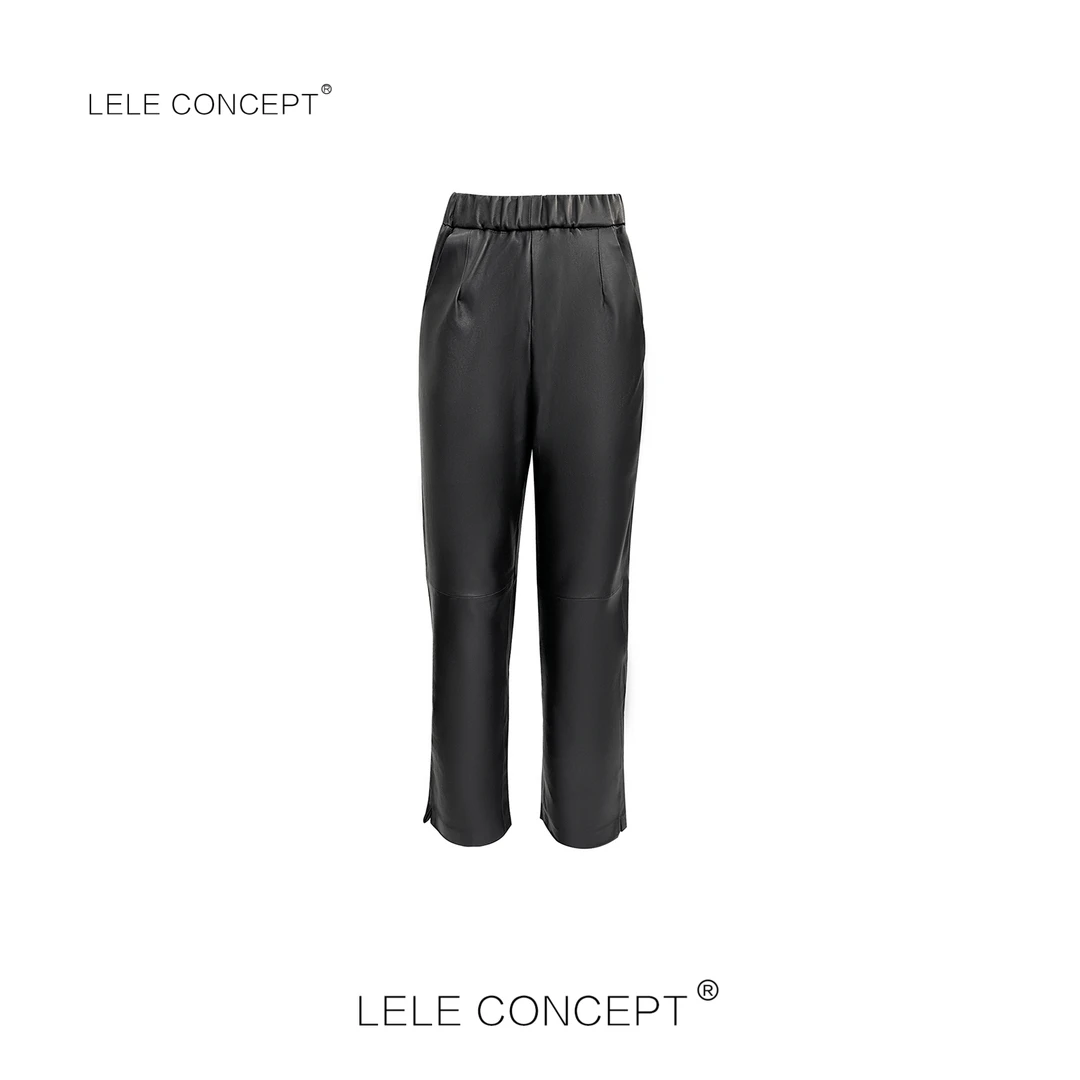 LELE CONCEPT |【美超】时尚百搭松紧腰九分皮裤K0158