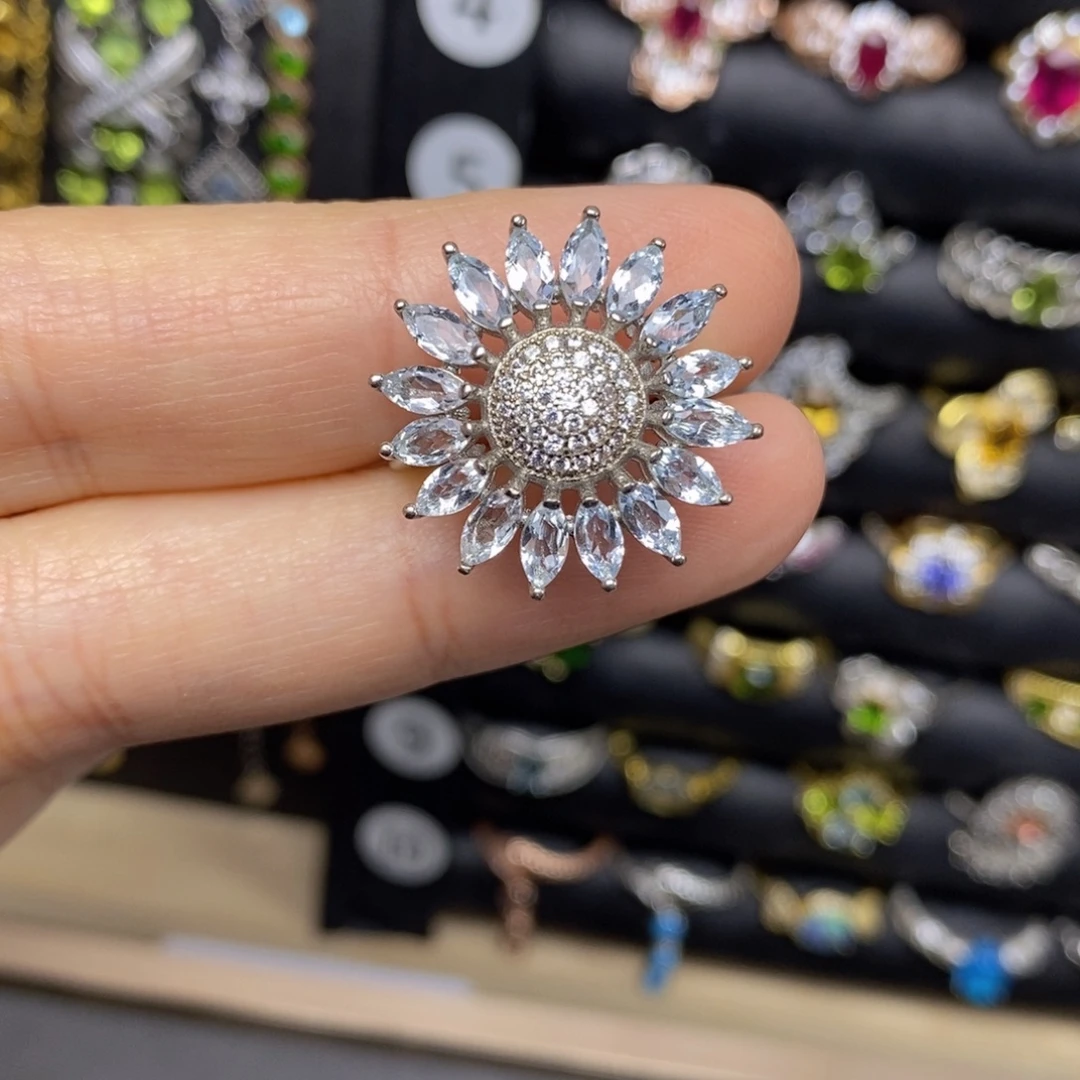 银S925镶嵌海蓝宝石戒指