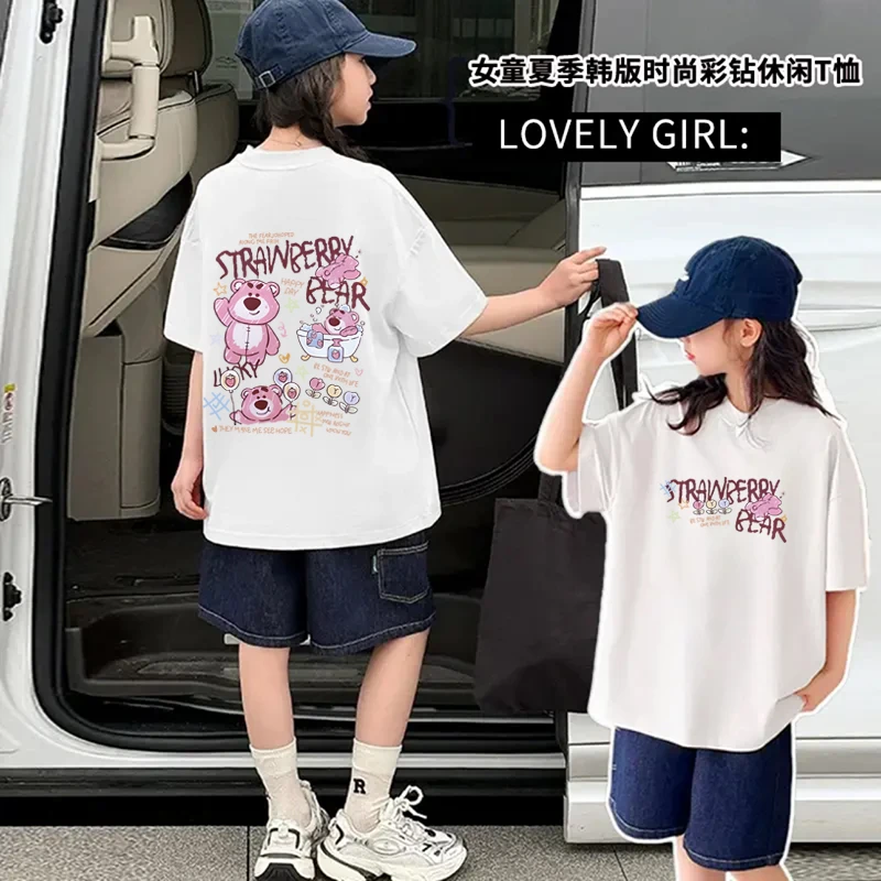 女童印花短袖T恤纯棉圆领童装夏季2025新款儿童洋气短款夏装上衣