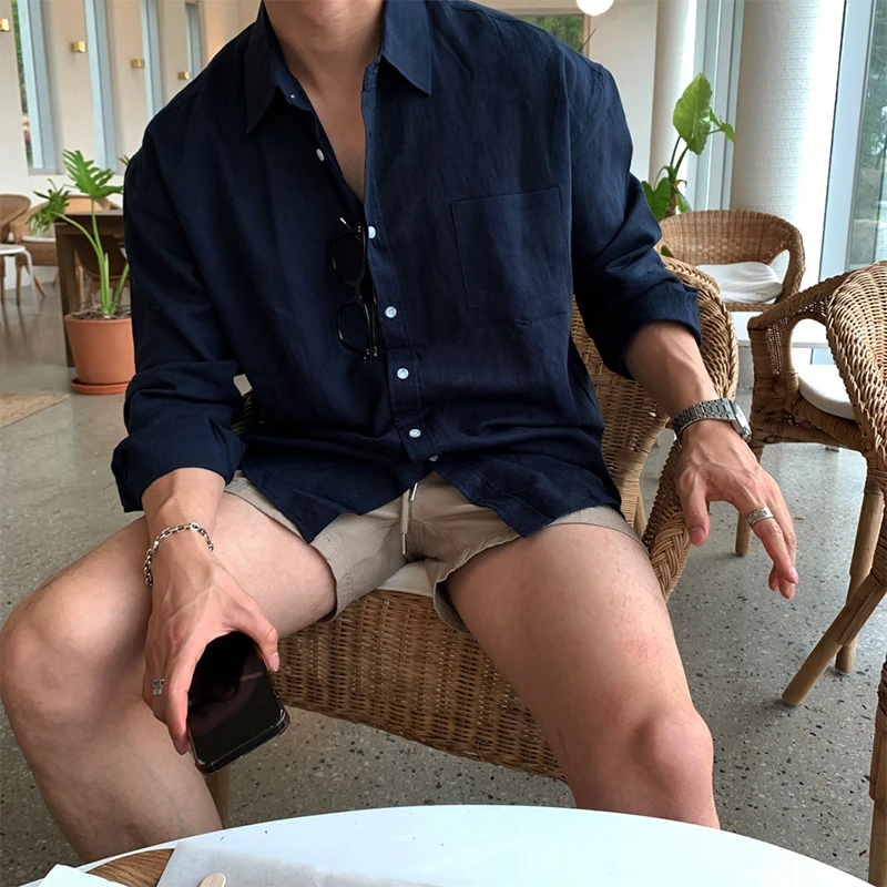 SSUMENAM「氛围感 薄款棉麻」衬衫男夏季高级感韩版宽松百搭衬衣