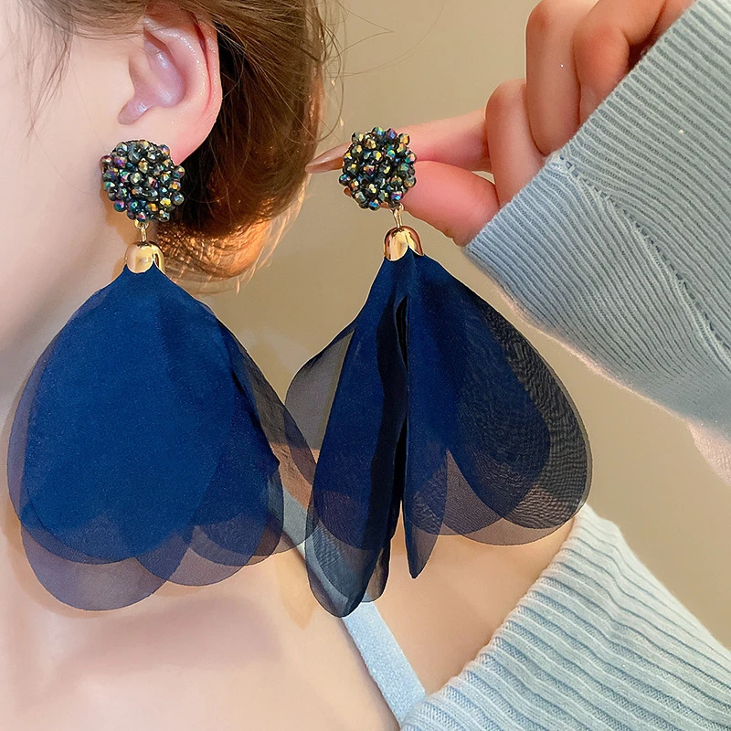 合金耳饰 网纱花朵编织耳环超仙度假风气质耳钉时尚气质耳饰女