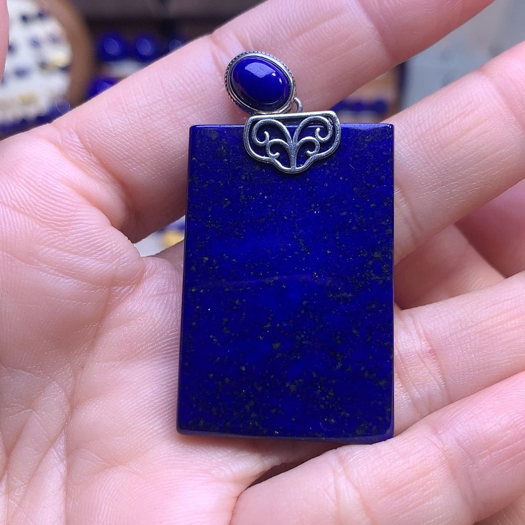 青金石银S925镶嵌吊坠53.2m