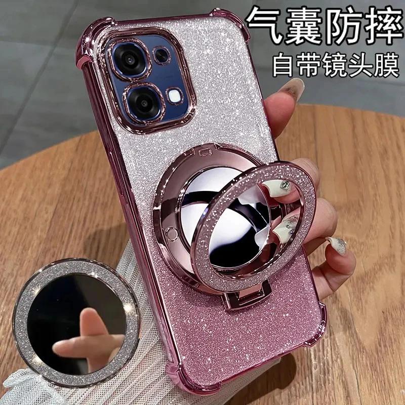 适用OPPOA6手机壳新款镜子5G气囊防摔PLS120镜头全包个性带支架款