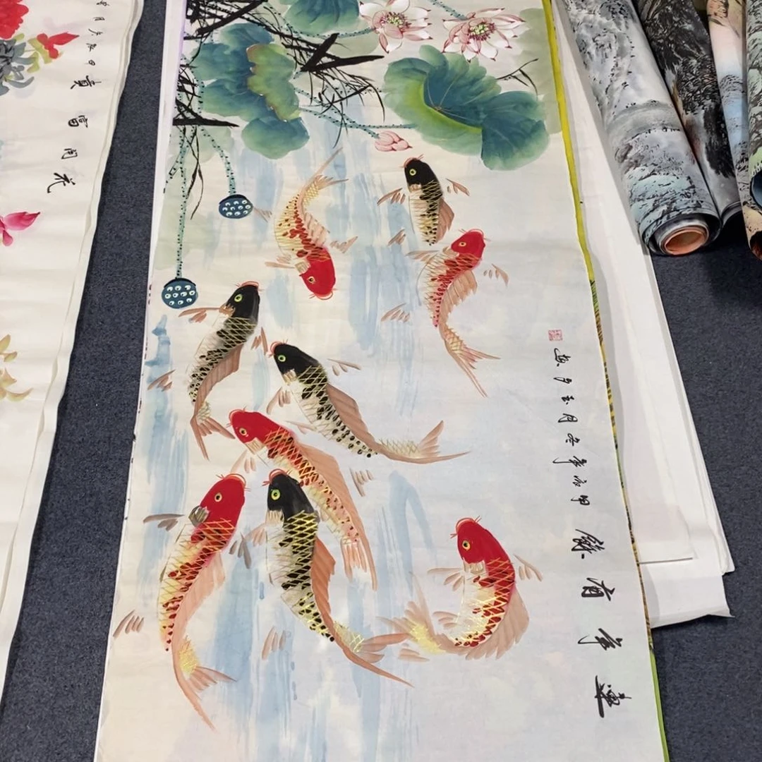 国画蘆*堂180✖️70金线九鱼画画画画画画画画