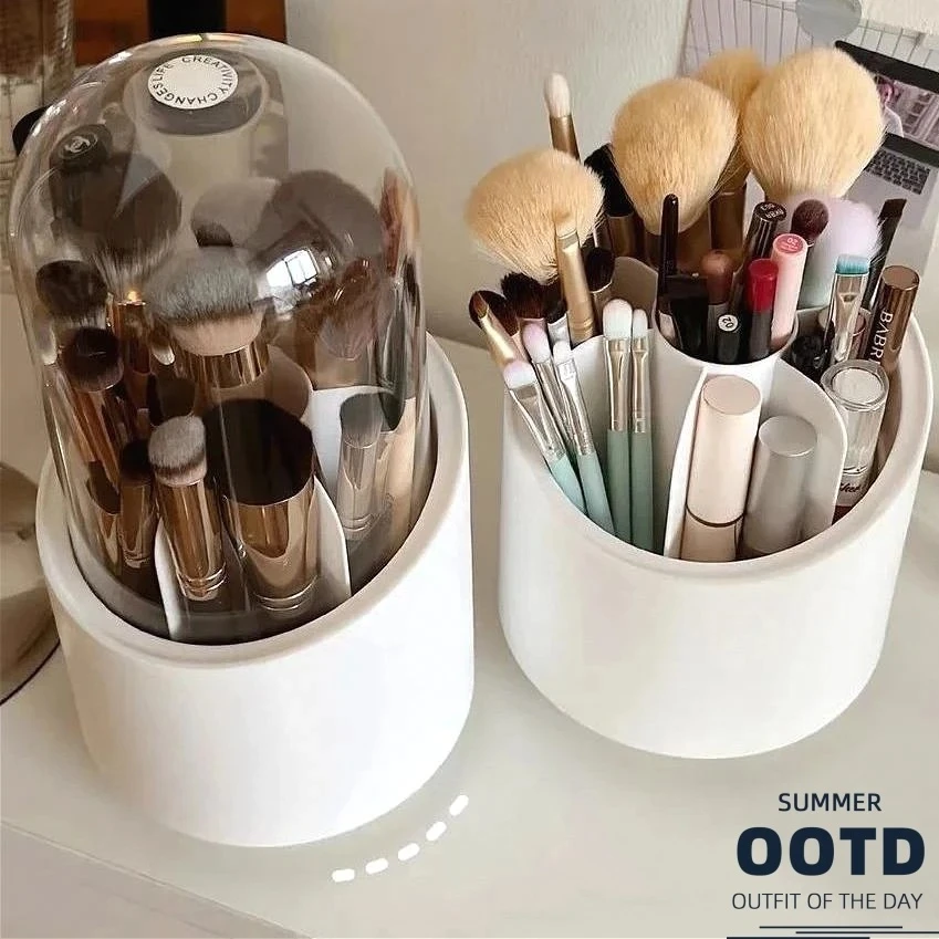可360度旋转化妆刷收纳筒笔筒口红收纳盒化妆盒防尘防灰收纳桶女