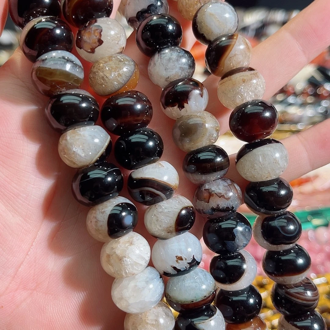 玛瑙/玉髓未镶嵌珠宝半成品玛瑙水晶共生算盘一条16mm
