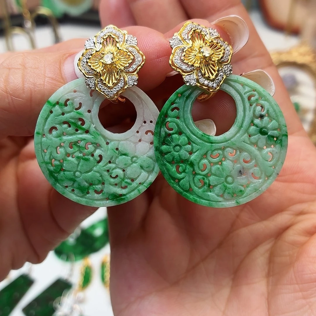 翡翠银S925镶嵌耳饰