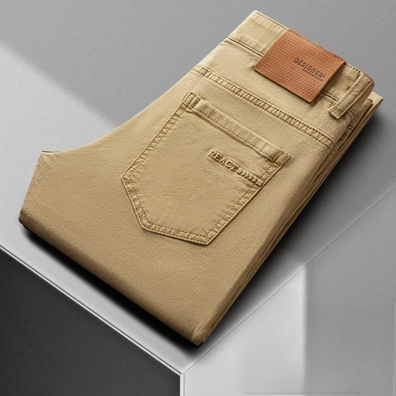 秋季新款牛仔裤男士时尚厚款直筒秋冬长裤卡其商务修身爆款休闲裤