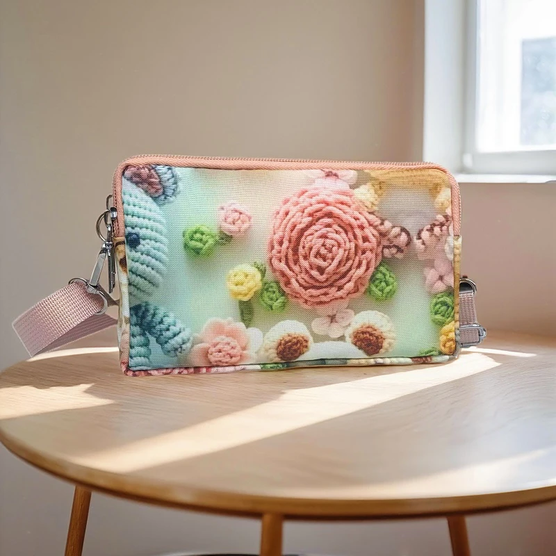 手机包零钱包多层拉链防水收纳包女士斜跨单肩包时尚小手包复古