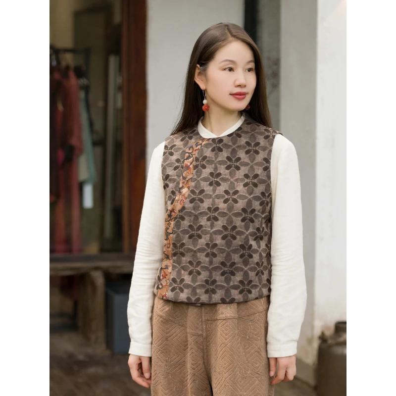 蘭襟【灿灿冬日】油丝香云纱夹羊绒片马夹小上衣冬复古文艺秋冬