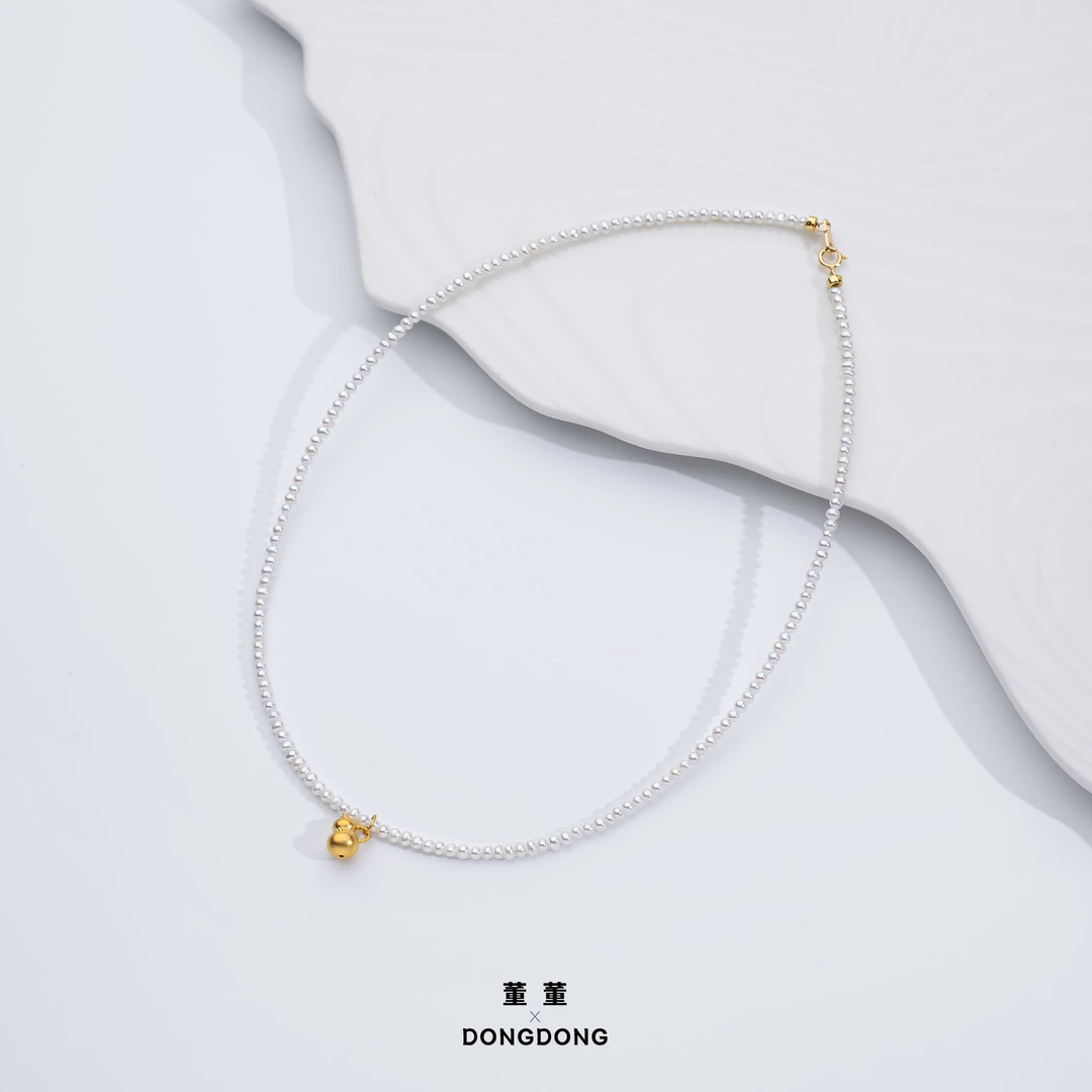 DDX824【董董】[锅巴生日]999足金淡水小米珍珠项链吊坠/2-3mm
