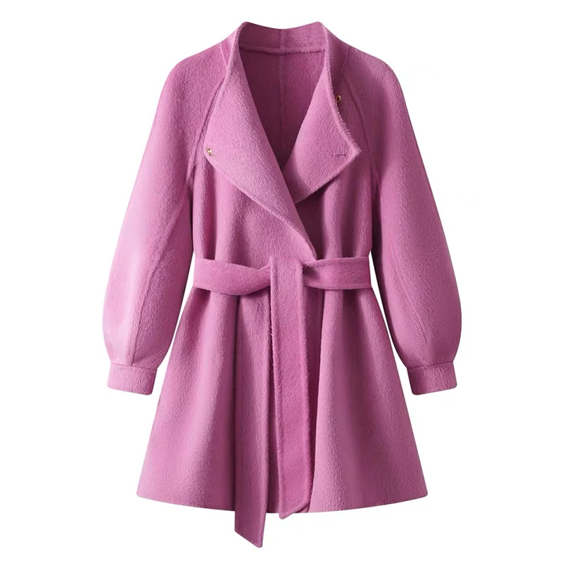 蓝海奕诺韩系泡泡袖双面羊毛大衣女2025秋冬新款洋气气质毛呢外套