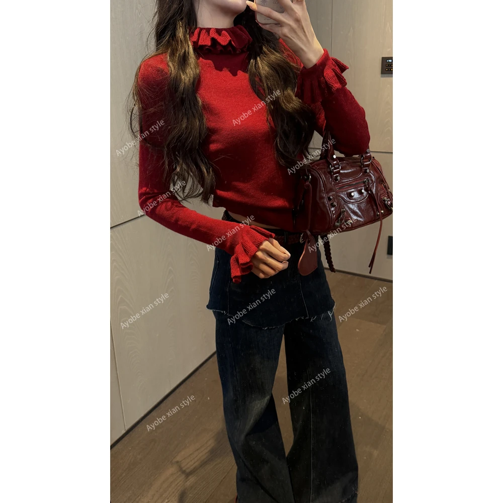 【AYOBE】小贤 12月25日10:00新品  小众氛围感温柔气质荷叶边上衣