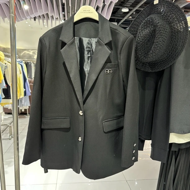 女西装领宽松西装垫肩中长女西服商务百搭小西服秋冬