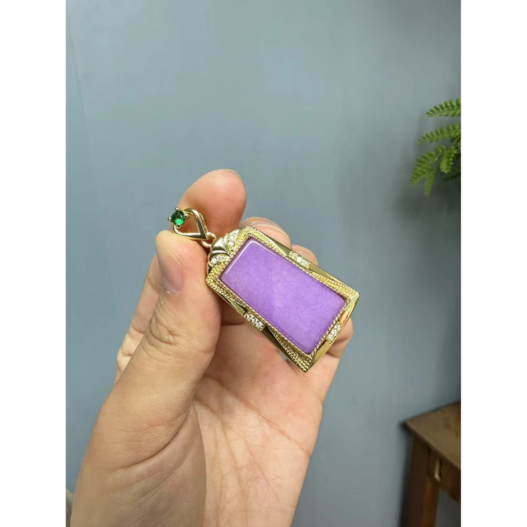 翡翠紫翡14k爱心无事牌吊坠