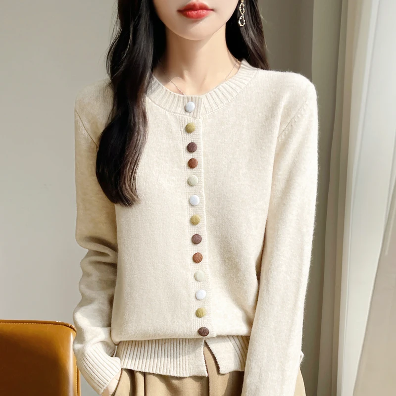 25新款秋冬加厚安迪绒彩扣针织衫假开衫外套女复古休闲毛衣外搭