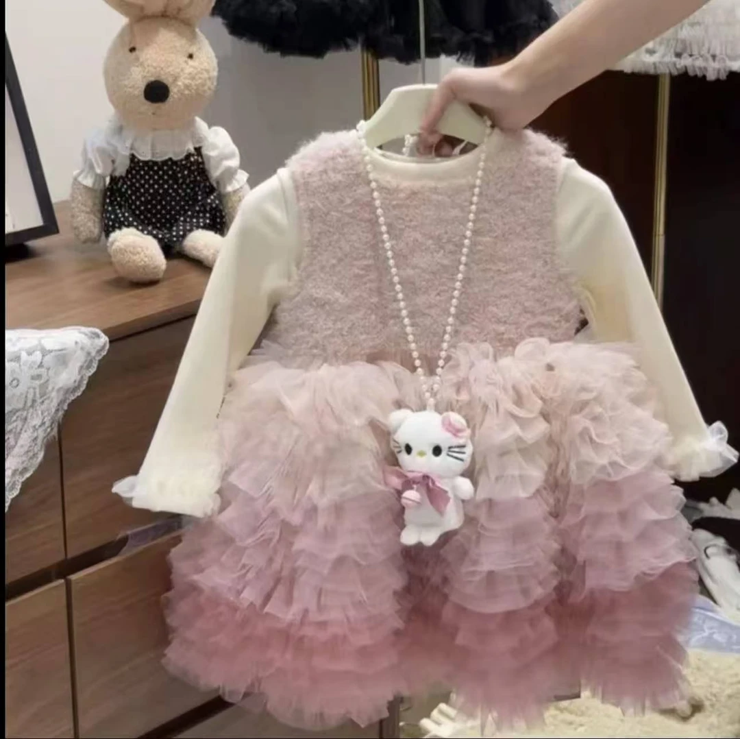 女童蛋糕裙公主裙套装礼服节日花童婚礼表演服网纱裙