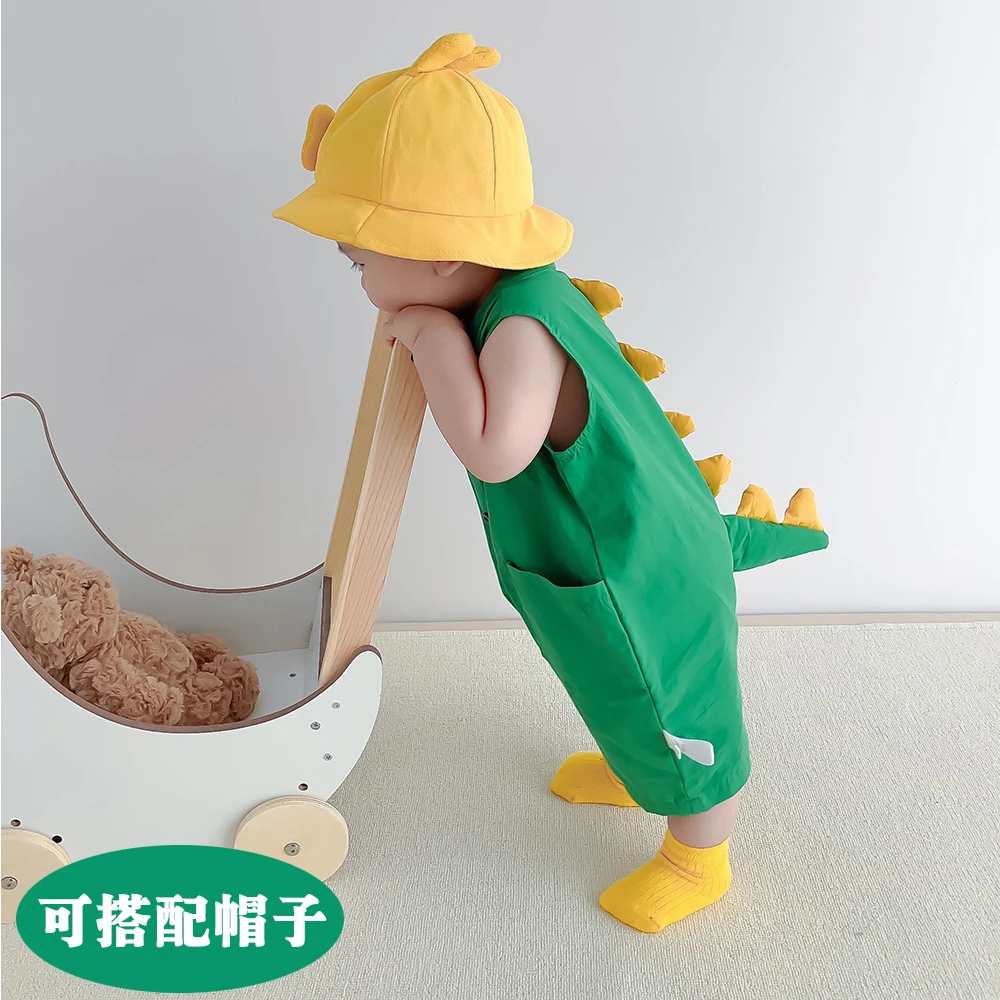 婴儿小恐龙无袖哈衣连体衣服夏季装男女宝宝超萌薄款外出网红爬服