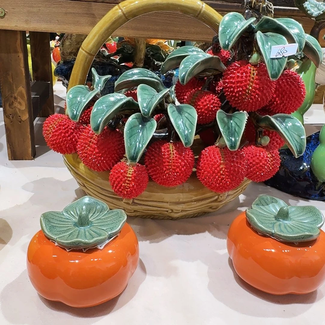 陶瓷荔枝篮摆件柿子2