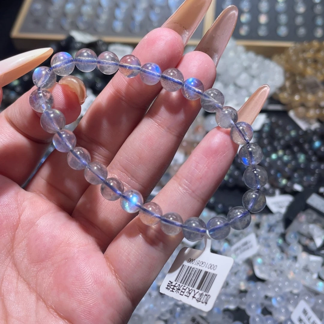 手链长石未镶嵌灰月光蓝光拉长石手链7mm