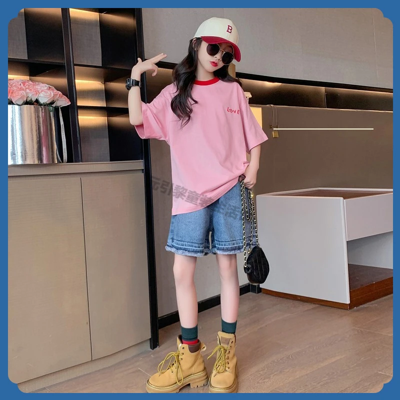 洋气时髦女童短裤夏款套装中大童茶杯时尚运动服短袖夏季韩版休闲