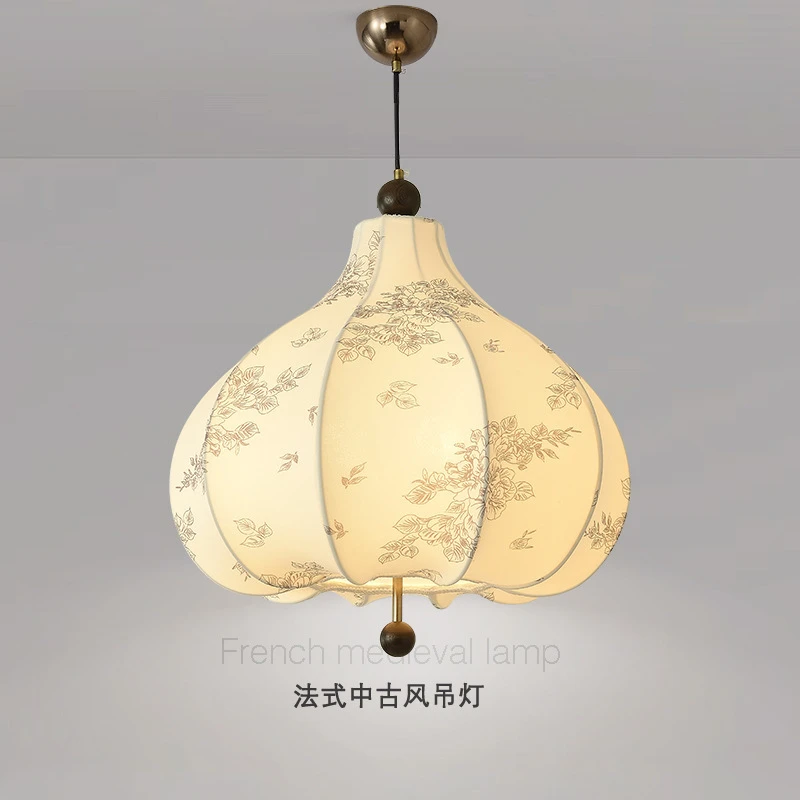 中古风吊灯客厅灯简约复古大厅布艺花纹餐厅卧室灯美式法式餐