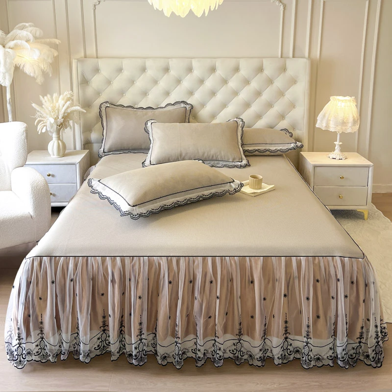 2025新款冰丝凉席床裙款夏天可机洗折叠冰丝藤空调软席子三件套席