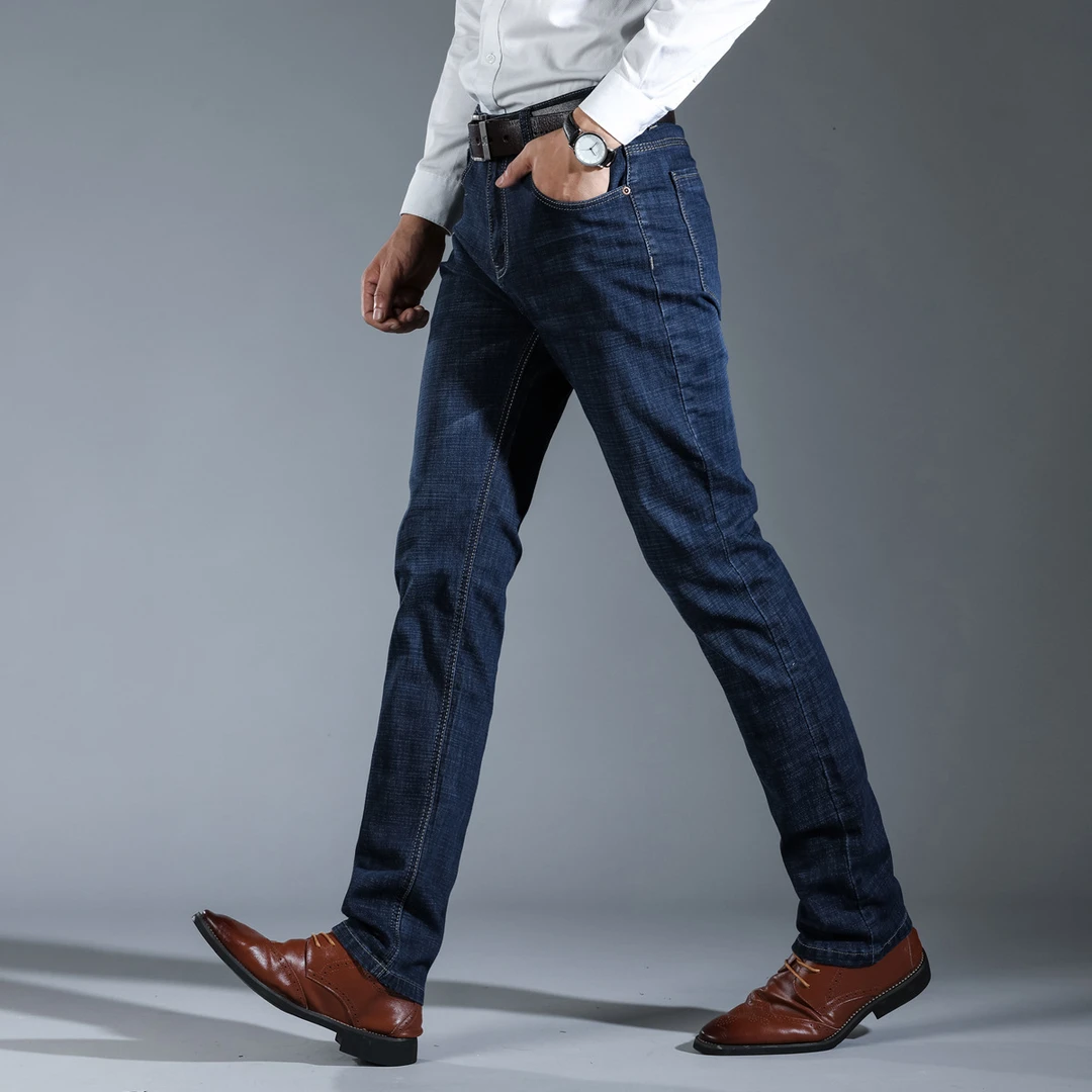 GILAS蓝色直筒休闲高腰商务百搭男士牛仔裤